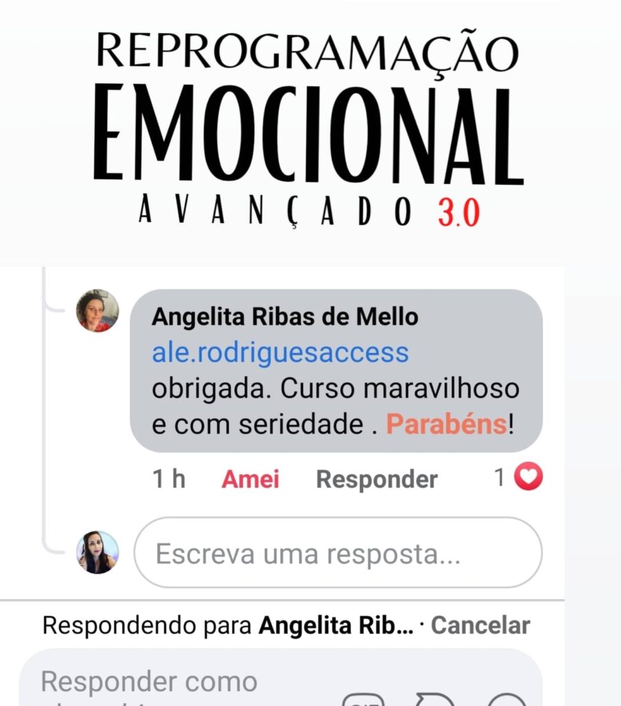 Curso Reprogramação Emocional Avançado depoimento