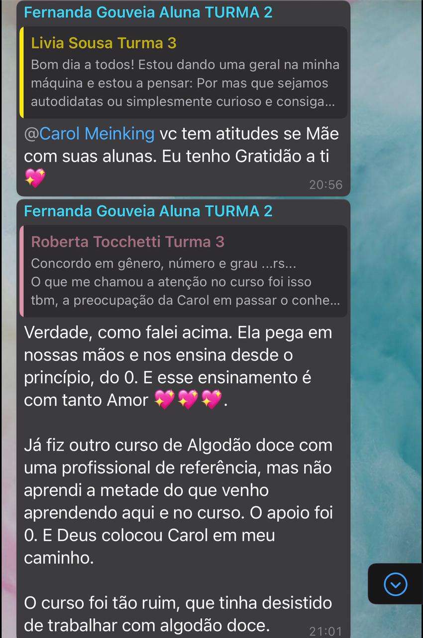Curso Desvendando os Segredos do Algodão Doce depoimento