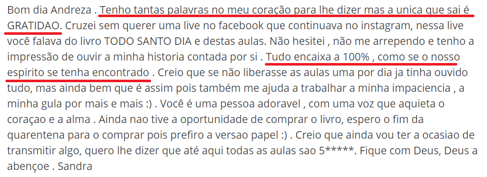 Todo Santo Dia da Andreza Carício depoimento