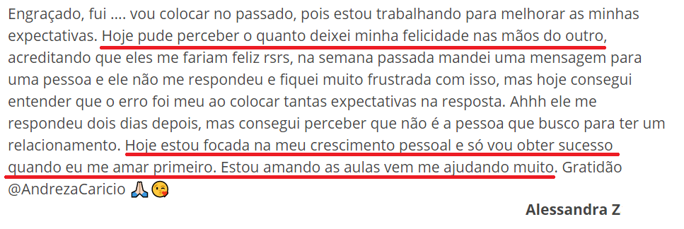 Todo Santo Dia da Andreza Carício depoimento