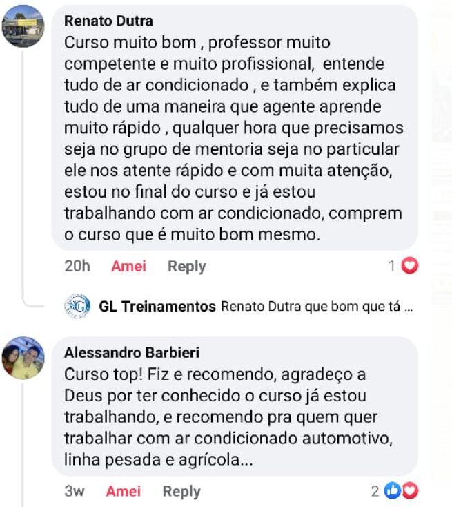 Curso de Ar Condicionado Automotivo (Linha Leve e Pesada) depoimento