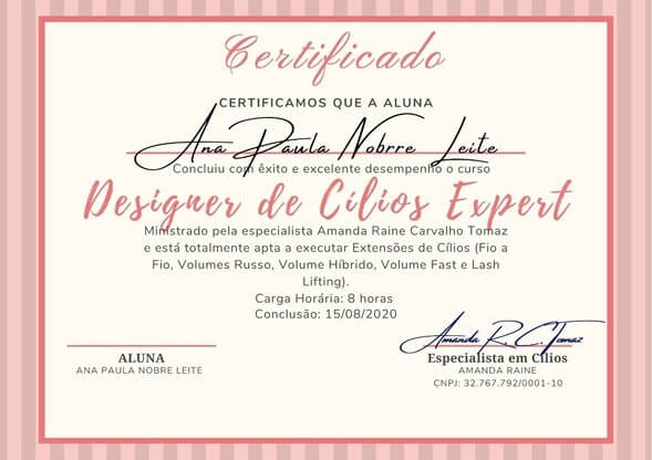 Designer de Cílios Expert certificado mec valido