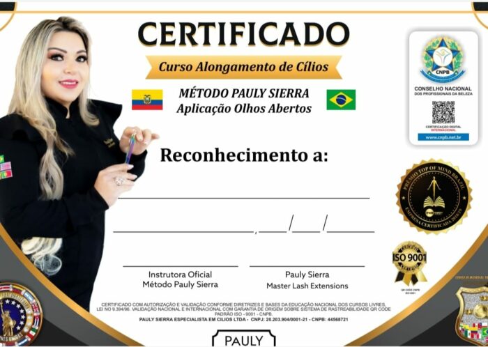 Curso de Extensão de Cílios da Pauly Sierra certificado mec valido