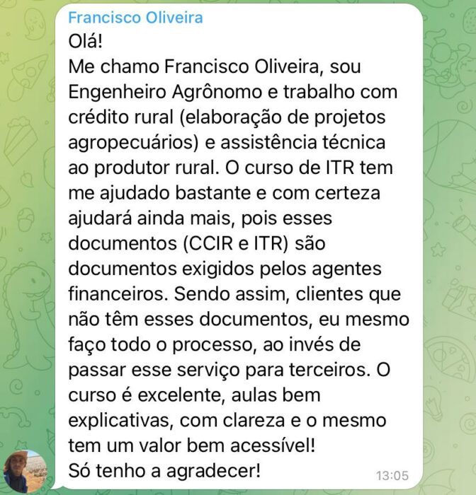 Curso Prático de Imposto sobre a Propriedade Territorial Rural ITR e CCIR depoimento