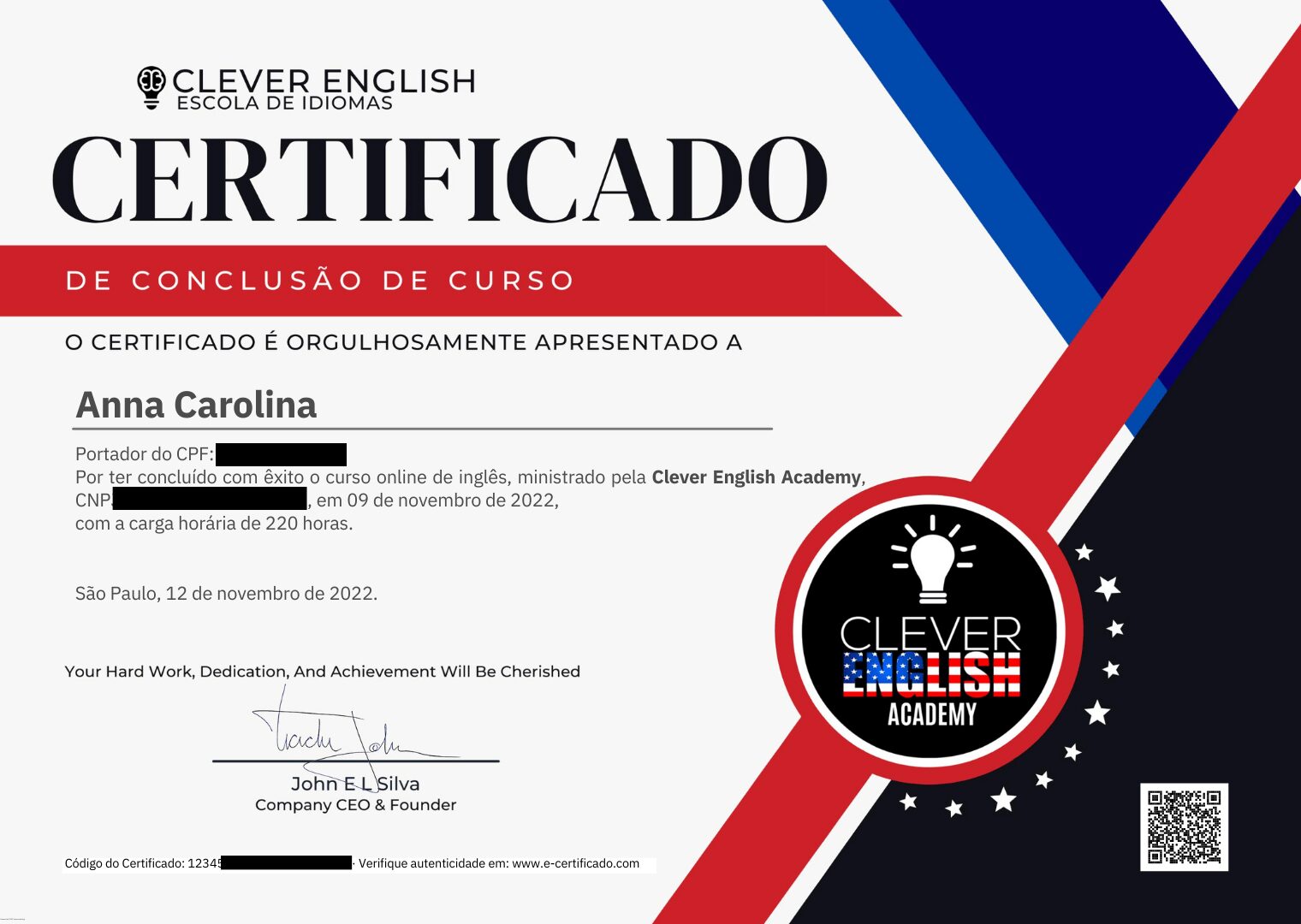  Curso Clever English certificado mec valido