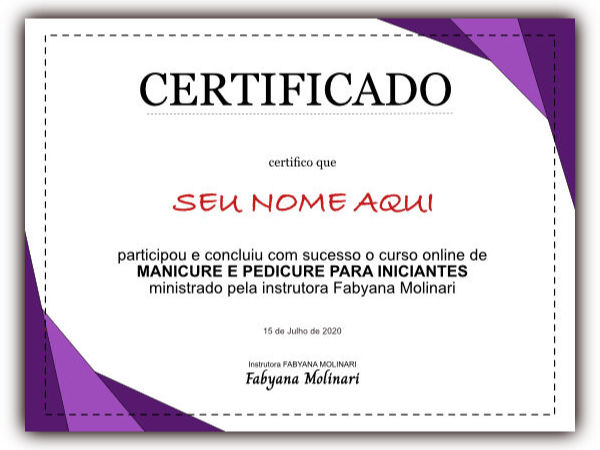 Curso de Manicure e Pedicure para Iniciante com Fabyana Molinari certificado mec valido