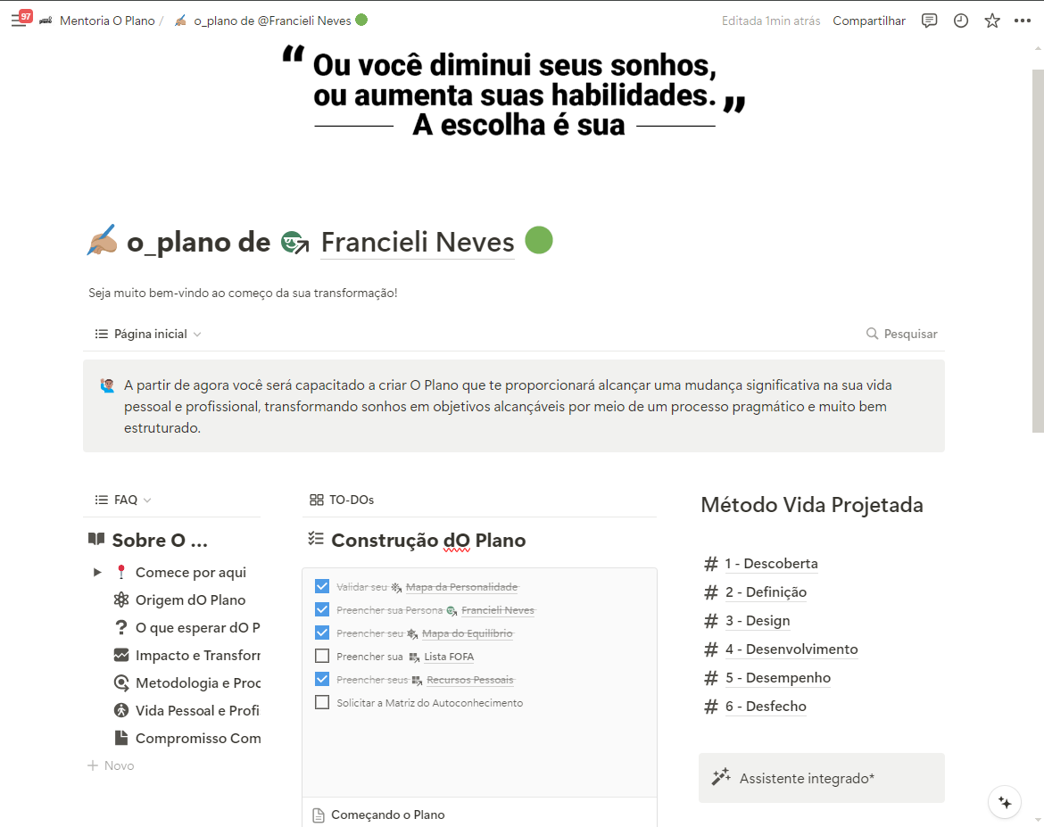 Curso O Plano: Vida Projetada comprar vale a pena