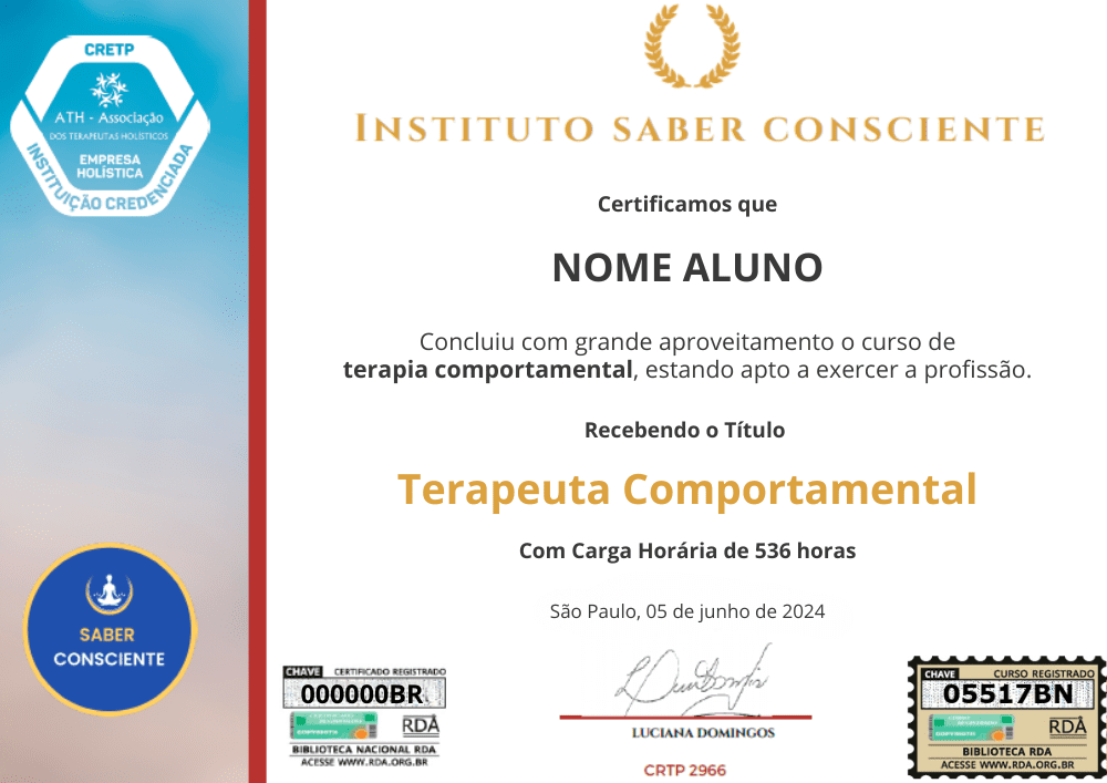 Curso Terapeuta Comportamental certificado mec valido