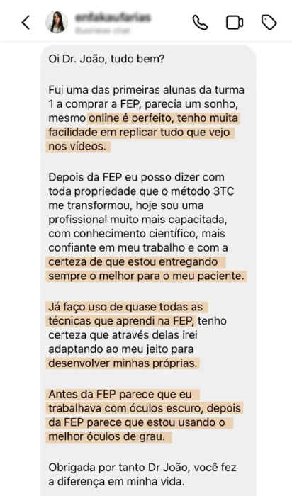 Formação Especialista em Preenchimento depoimento