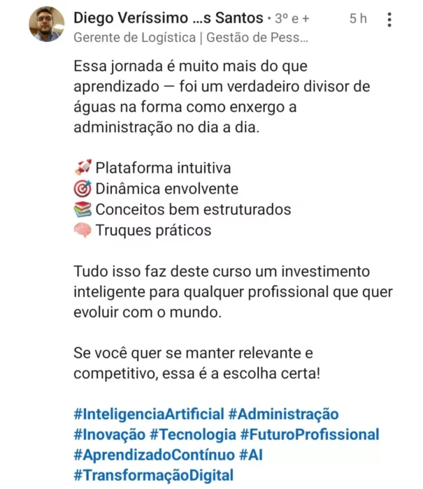 Curso de Inteligência Artificial depoimento