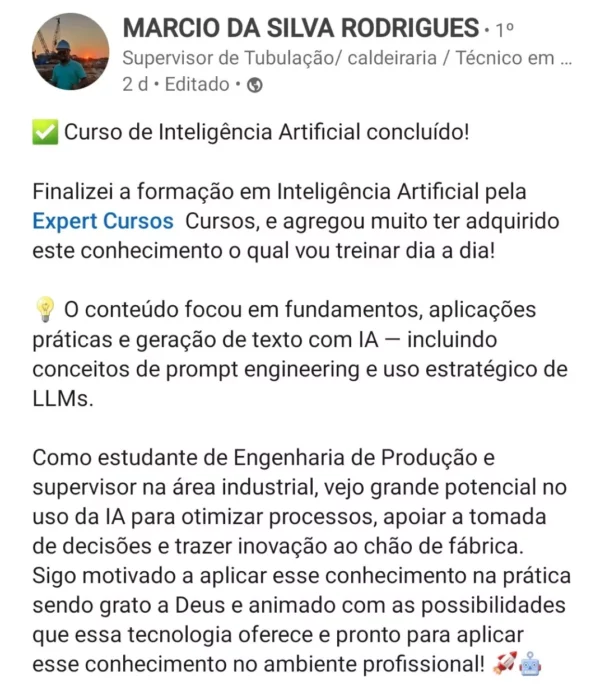 Curso de Inteligência Artificial depoimento